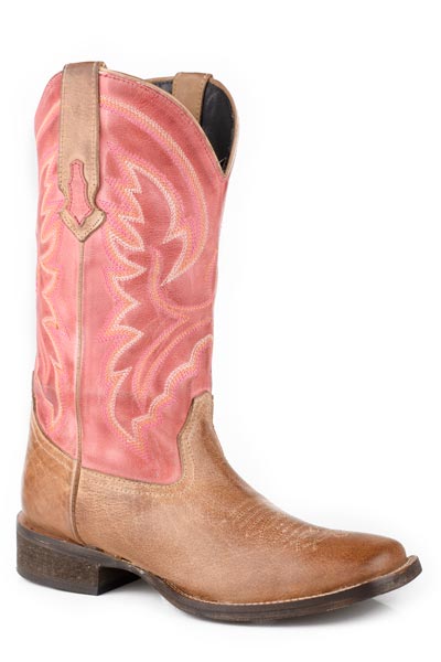 Women's Roper Tan & Red Square Toe Boots