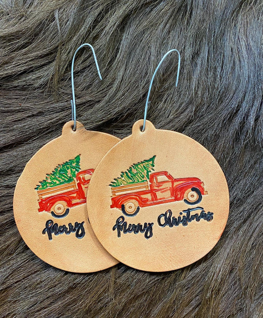Truck & Tree Leather Ornament